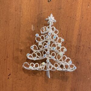 Silver Christmas Tree Brooch Pin with Iridescent Crystals